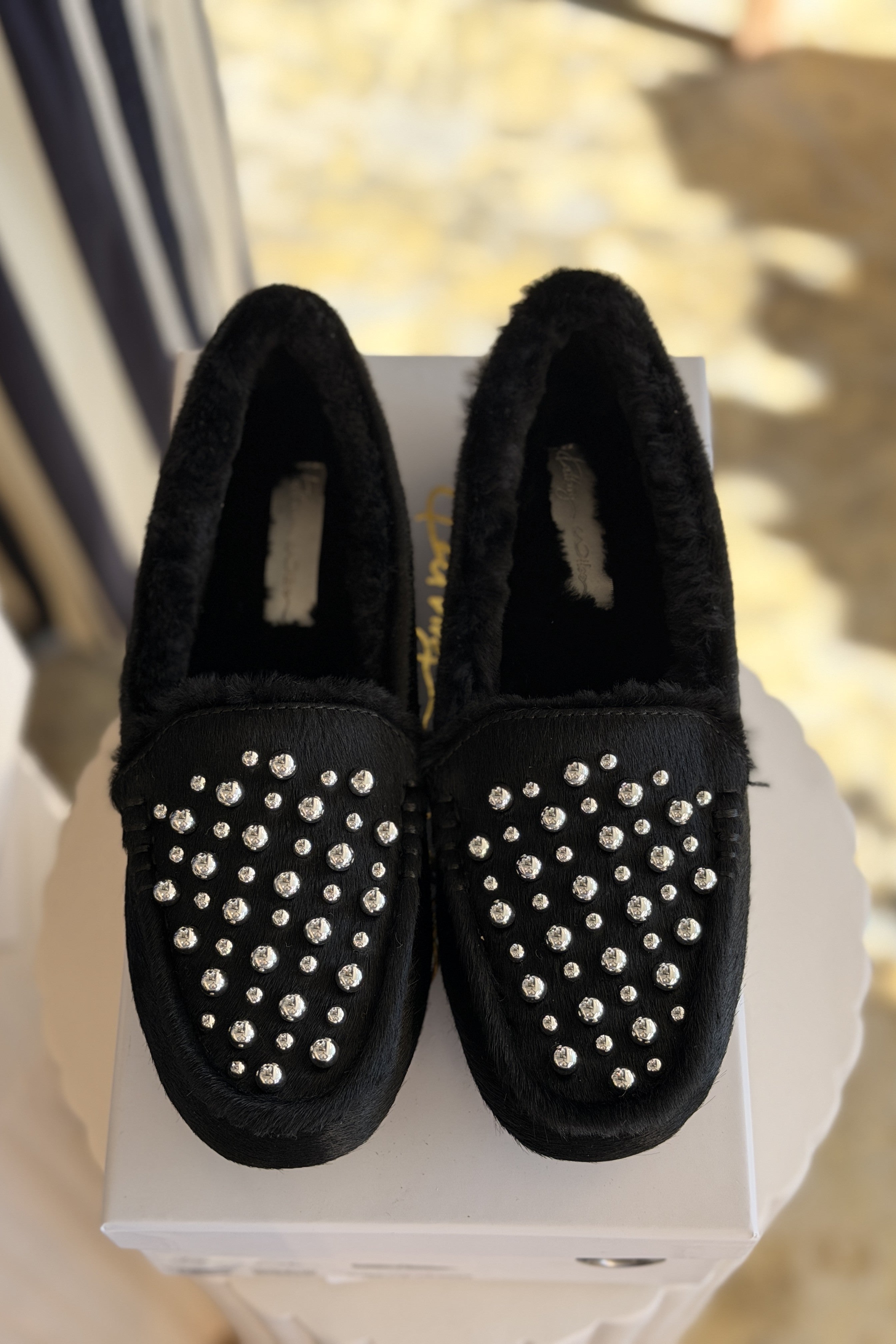 KATHRYN WILSON Park Ave Slipper - Black Calf Hair - Magpie Style