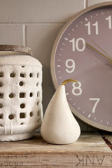 Modern Sculpted White Marble Pear (Gold Stem)- Medium