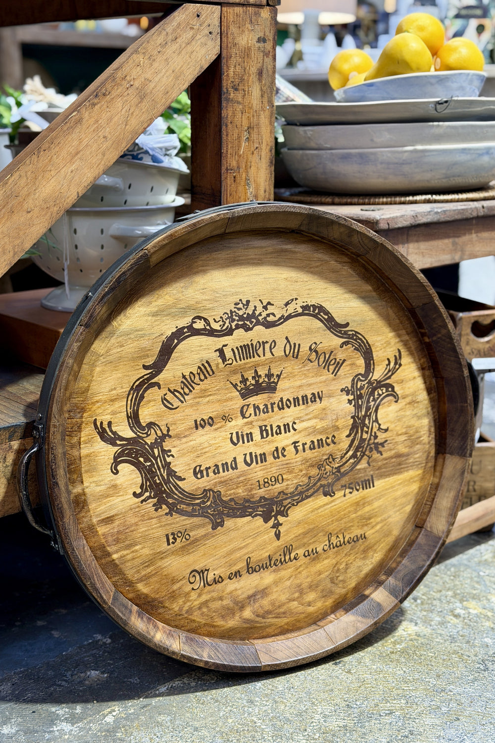 Round Barrel Tray - Metal Handle