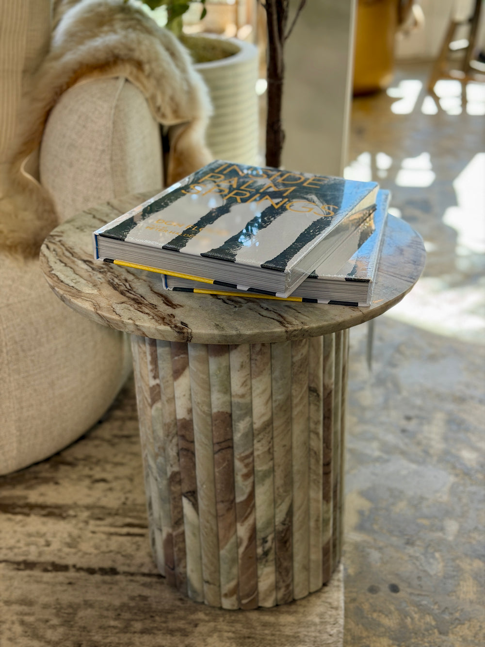 Rosé Marble Fluted Side Table