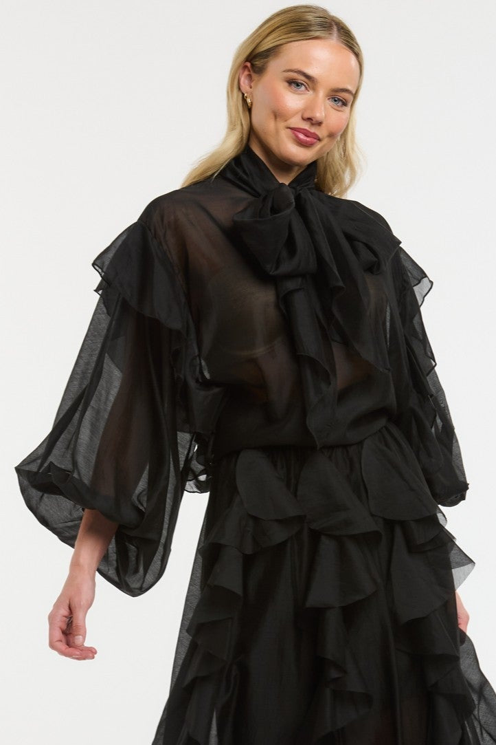 URBAN LUXURY Ruffled Blouse - Black