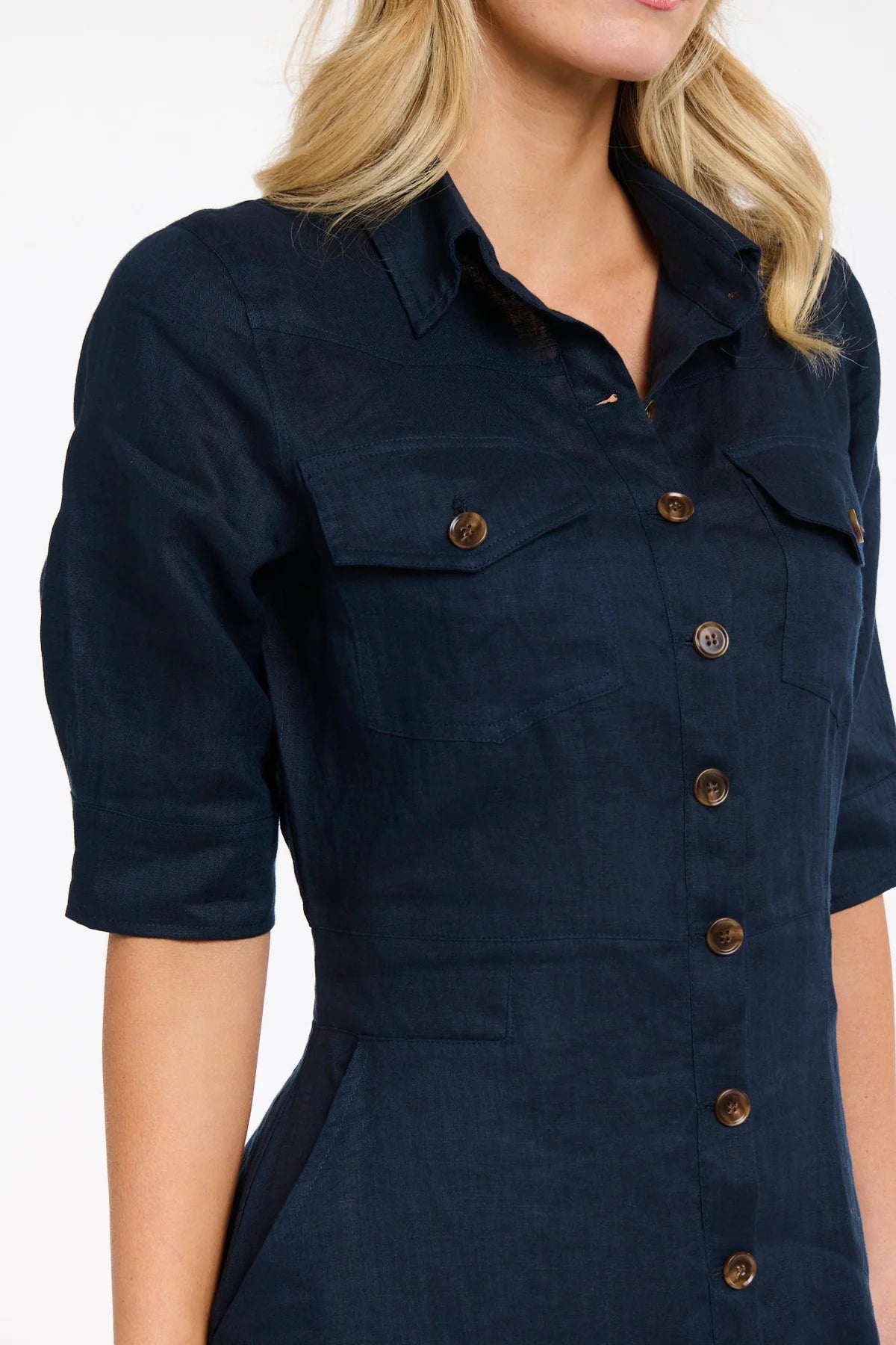 365 DAYS Georgia Linen Dress - Navy - Magpie Style