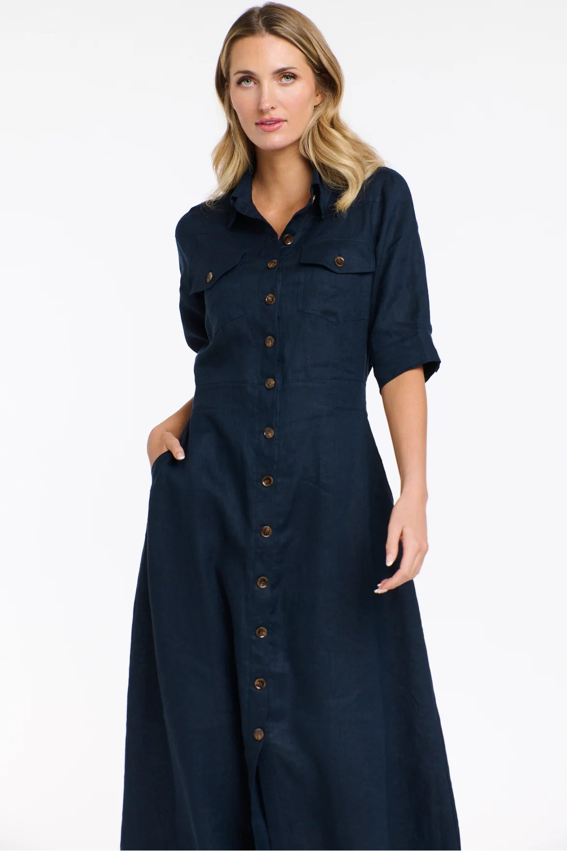 365 DAYS Georgia Linen Dress - Navy - Magpie Style