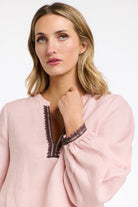 365 DAYS Anika Embroidered Linen Top - Dusty Pink/Choc - Magpie Style