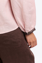 365 DAYS Anika Embroidered Linen Top - Dusty Pink/Choc - Magpie Style