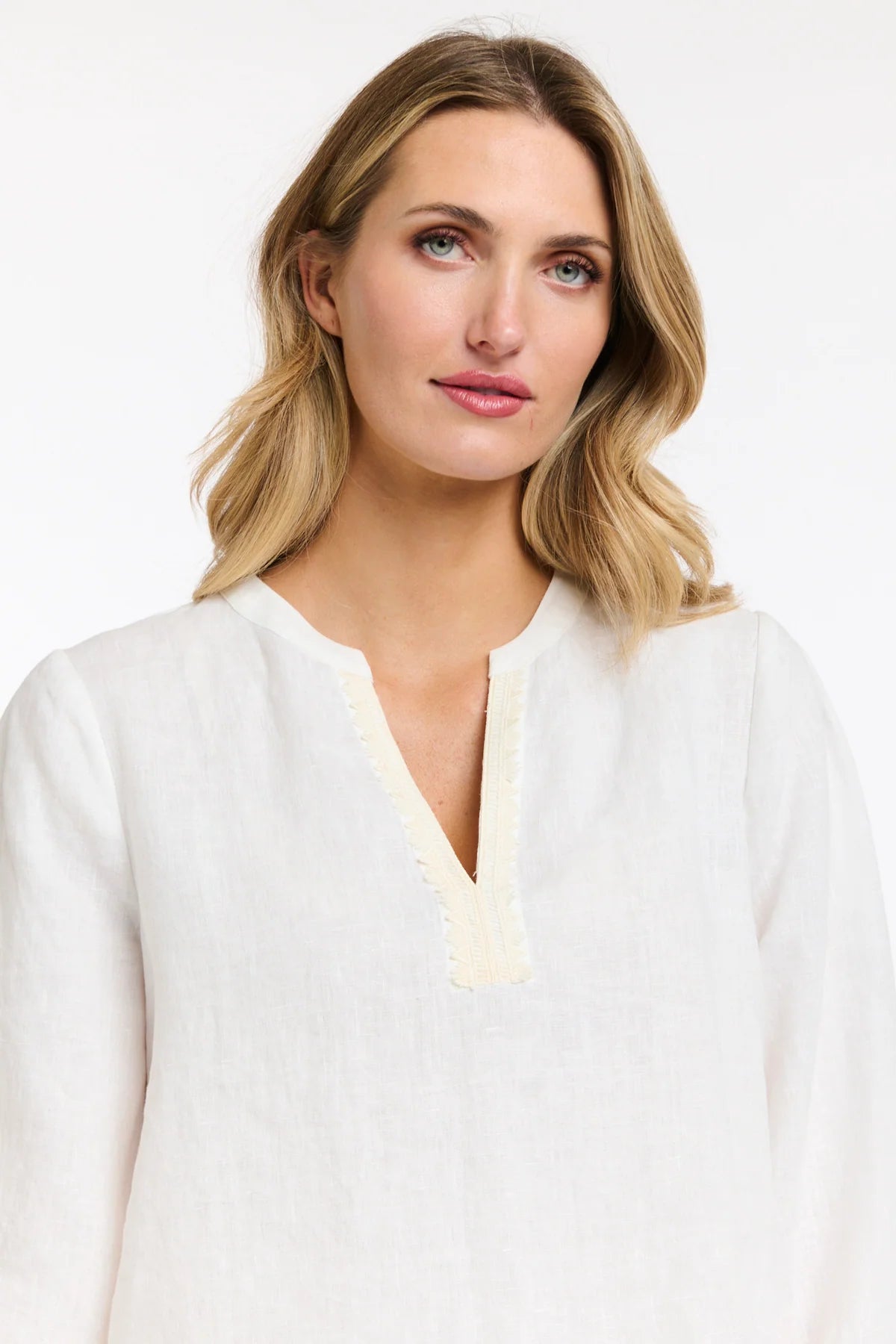 365 DAYS Anika Embroidered Linen Top - White/Natural - Magpie Style