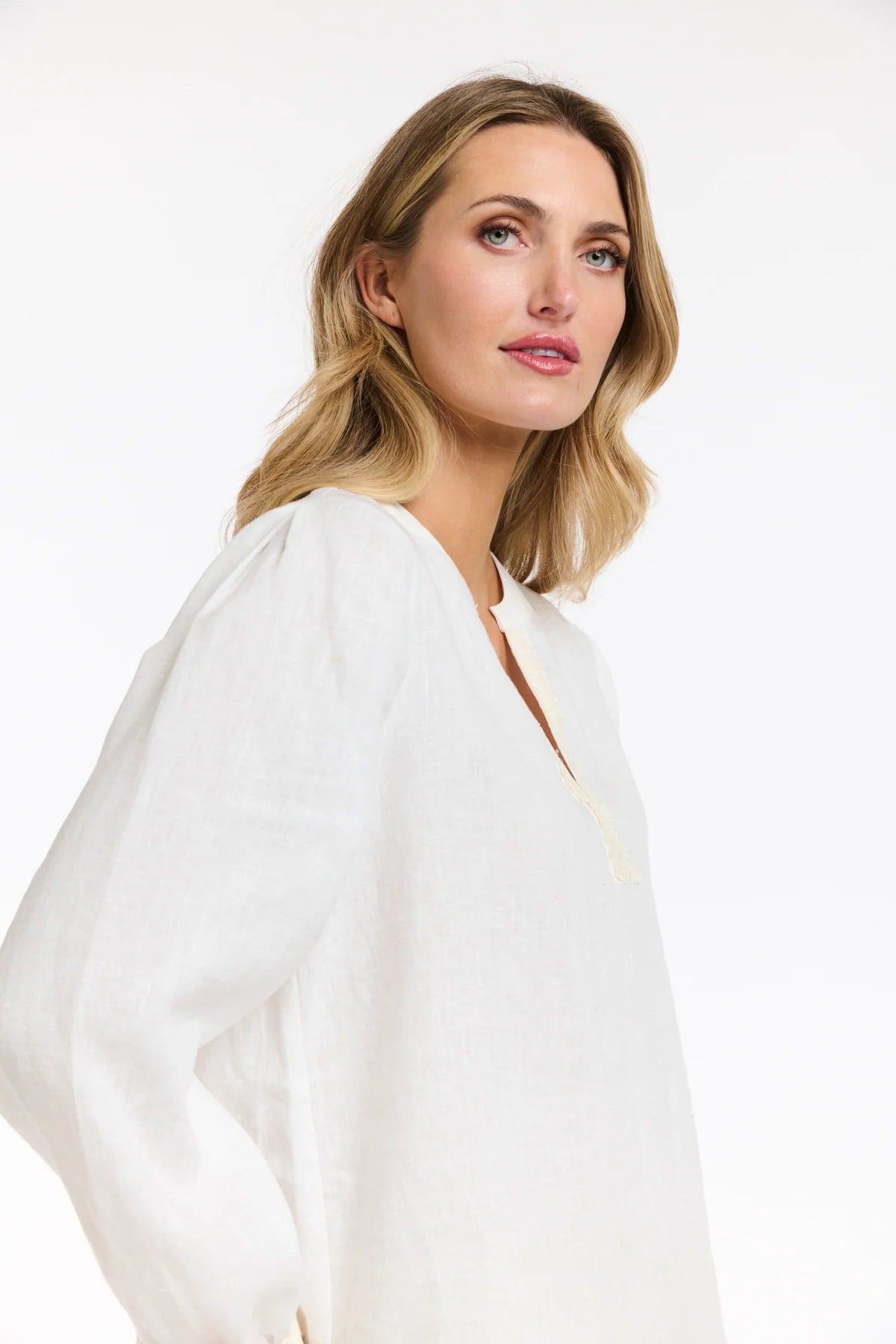365 DAYS Anika Embroidered Linen Top - White/Natural - Magpie Style
