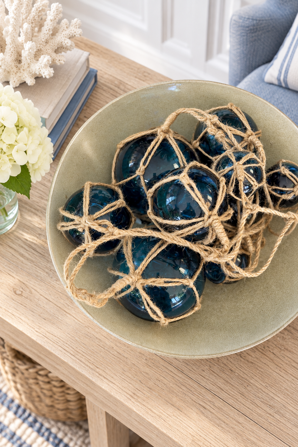 Blue Glass Hanging Roped Balls