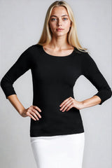 PAULA RYAN Slim Fit 3/4 Sleeve Wide Neck Top - Eco Vero Black