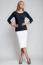 PAULA RYAN Slim Fit 3/4 Sleeve Wide Neck Top - Eco Vero Navy - Paula Ryan