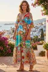 CAMILLA Waisted Dress with Hem Ruffle - Meet Me In Mallorca