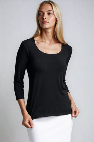 PAULA RYAN Easy Fit 3/4 Sleeve U Shape Neck Top - Eco Vero Black