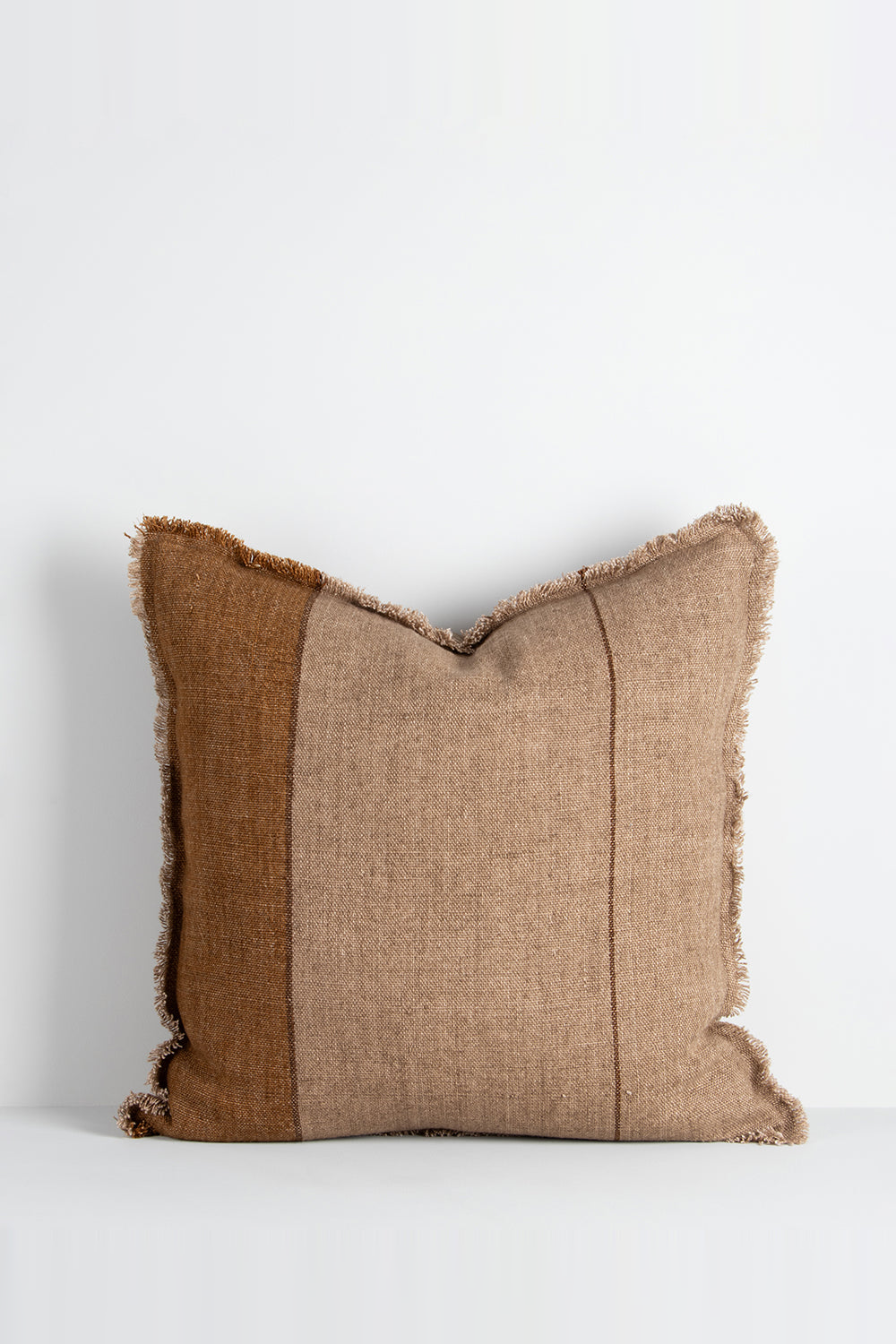 Frankton cushion in caramel with fringed linen edges