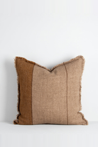 Frankton cushion in caramel with fringed linen edges