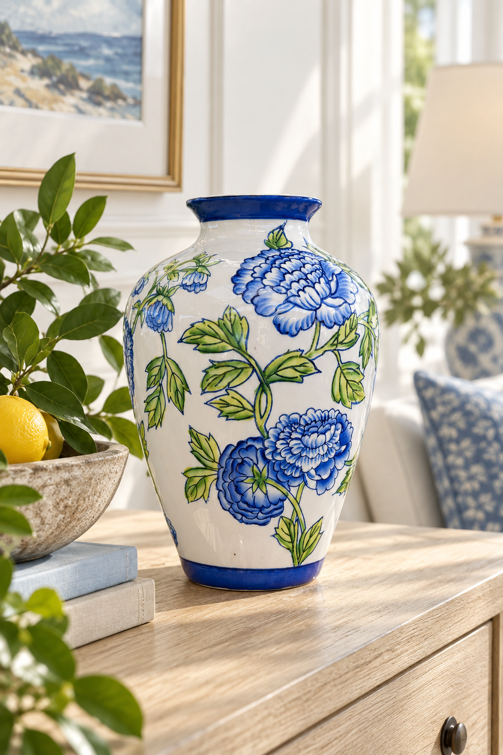 Blue Floral Ceramic Vase