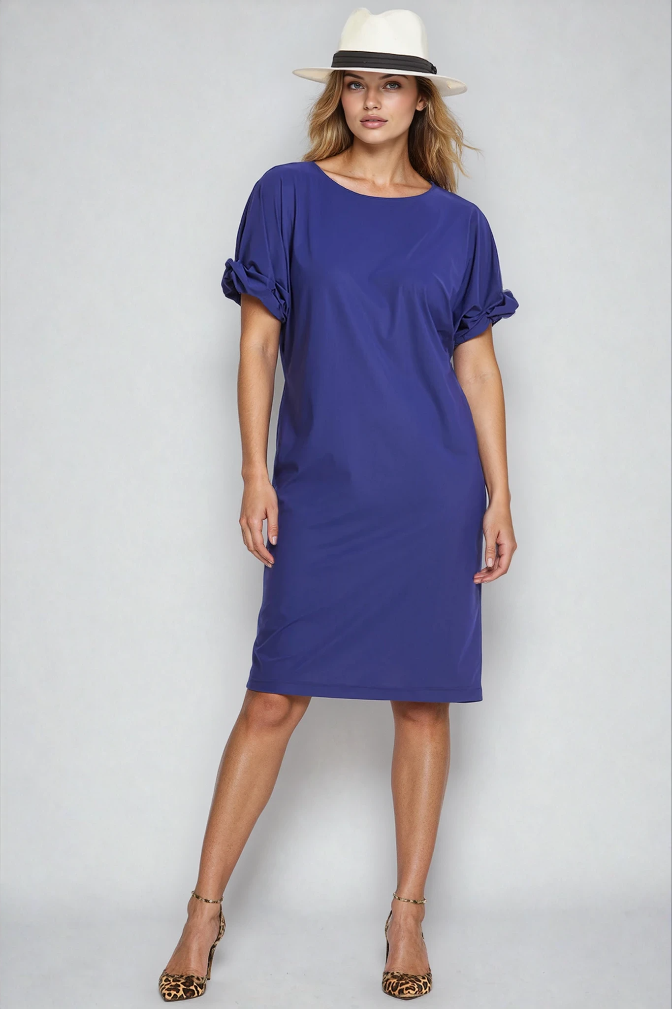 PAULA RYAN Ruched Sleeve Dress - Greek Blue Microjersey - Paula Ryan