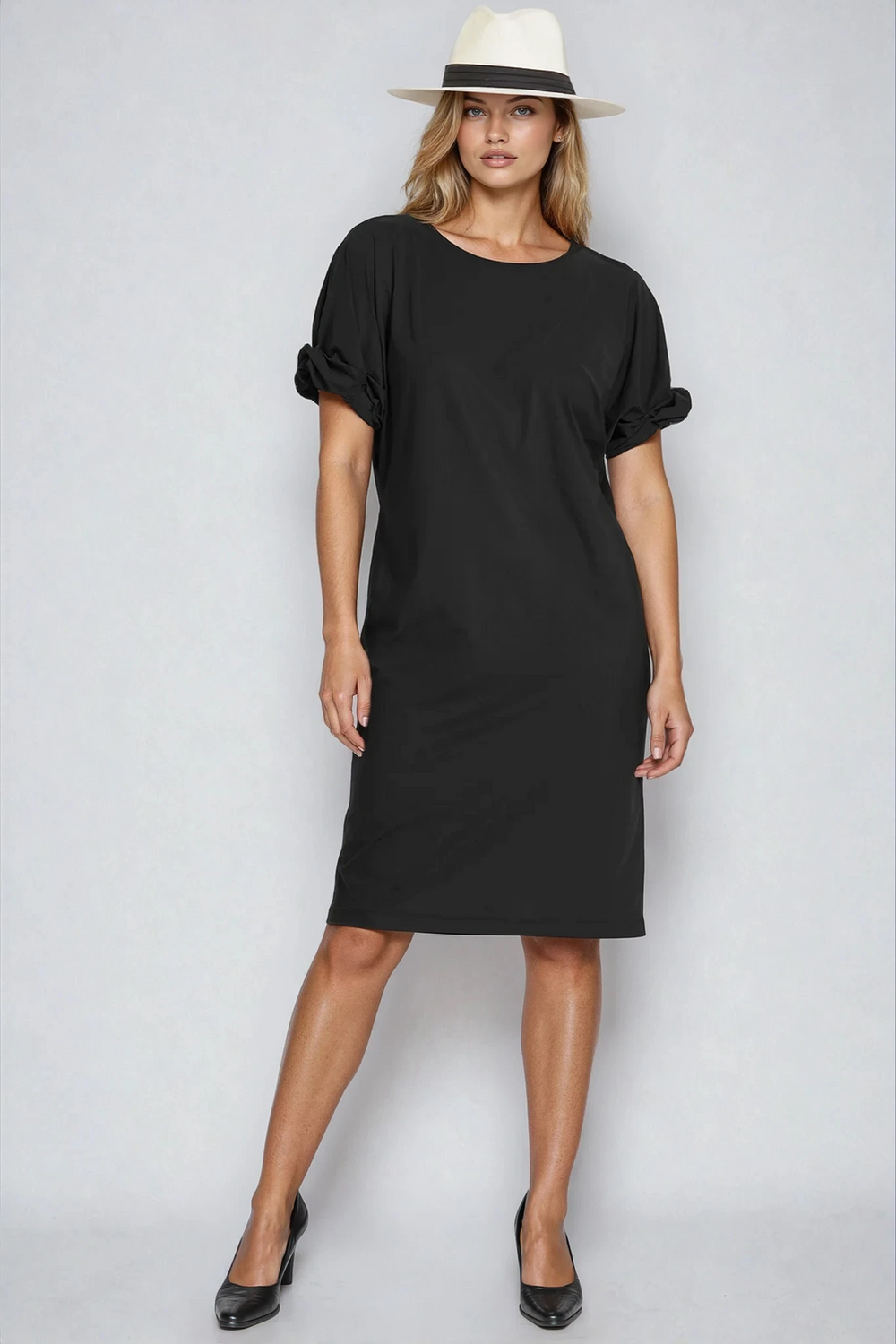 PAULA RYAN Ruched Sleeve Dress - Black Microjersey