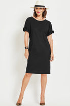 PAULA RYAN Ruched Sleeve Dress - Black Microjersey - Paula Ryan