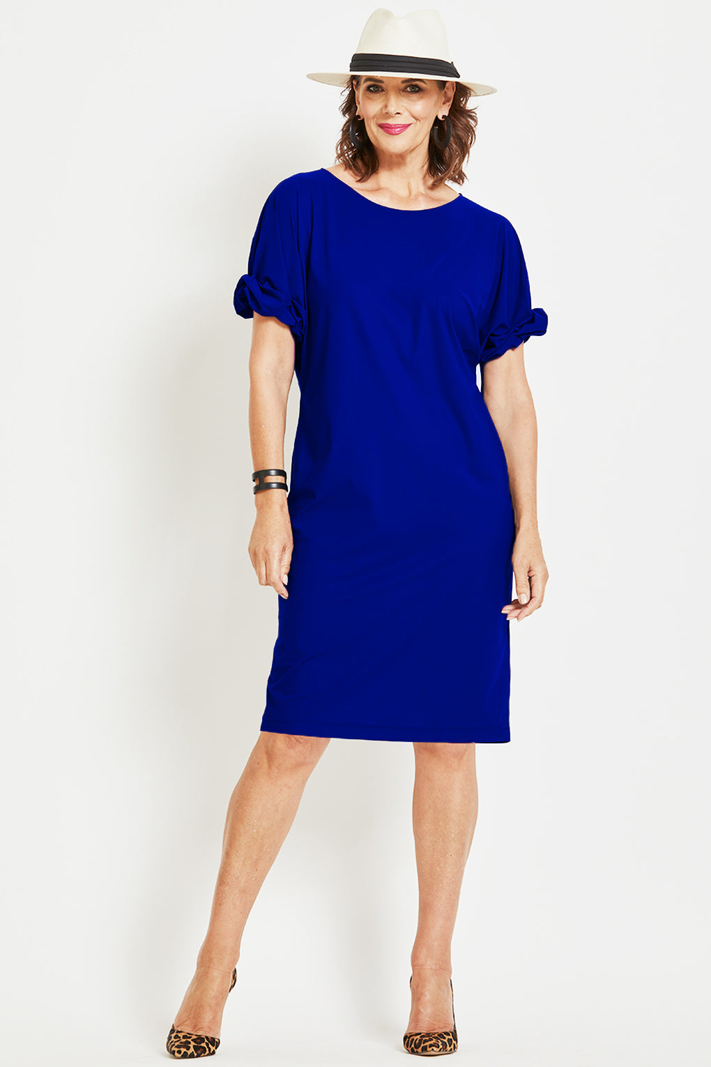 PAULA RYAN Ruched Sleeve Dress - Greek Blue Microjersey - Paula Ryan