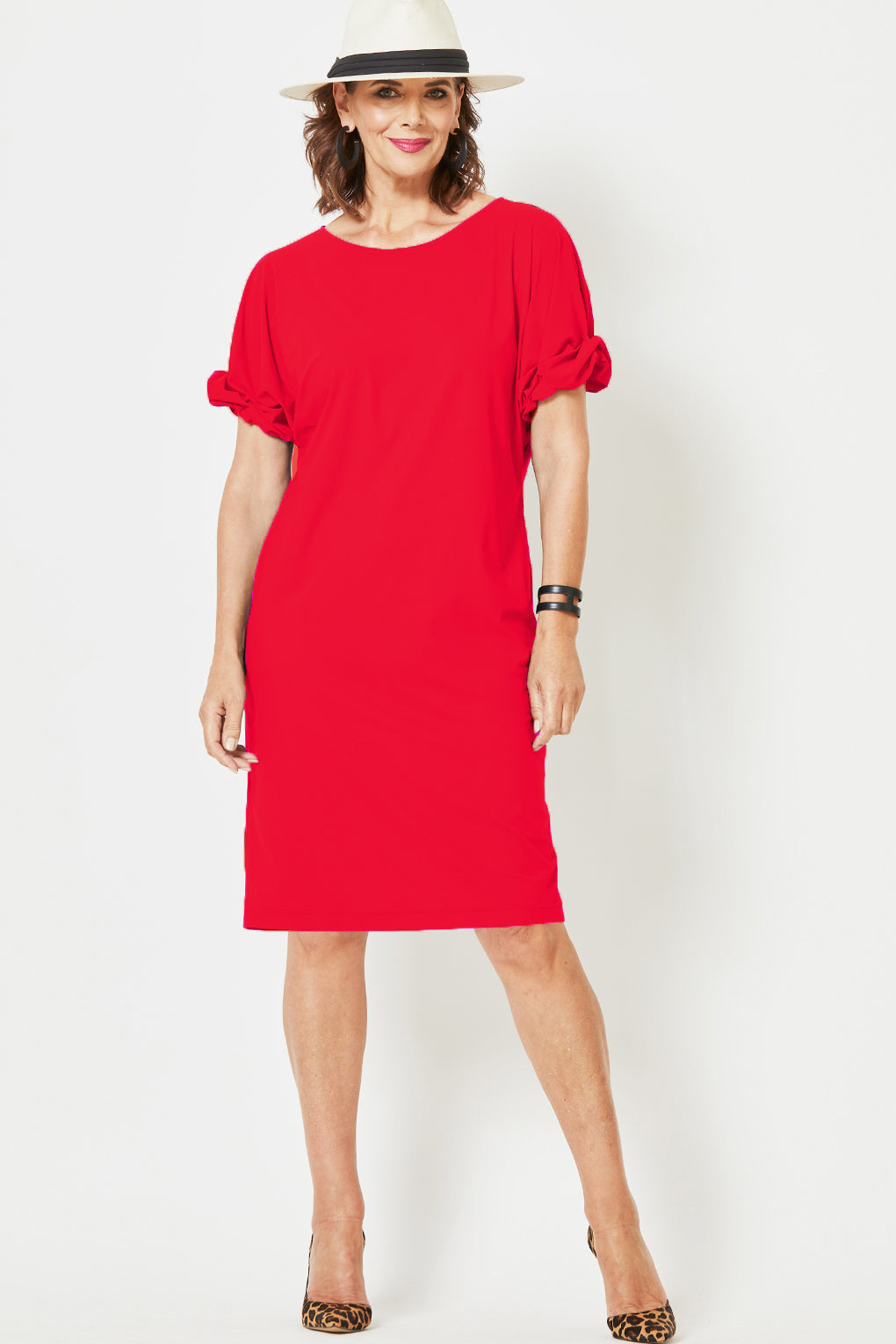 PAULA RYAN Ruched Sleeve Dress - Poppy Microjersey - Paula Ryan
