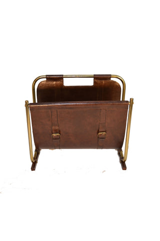 Leather Magazine Basket - Dark