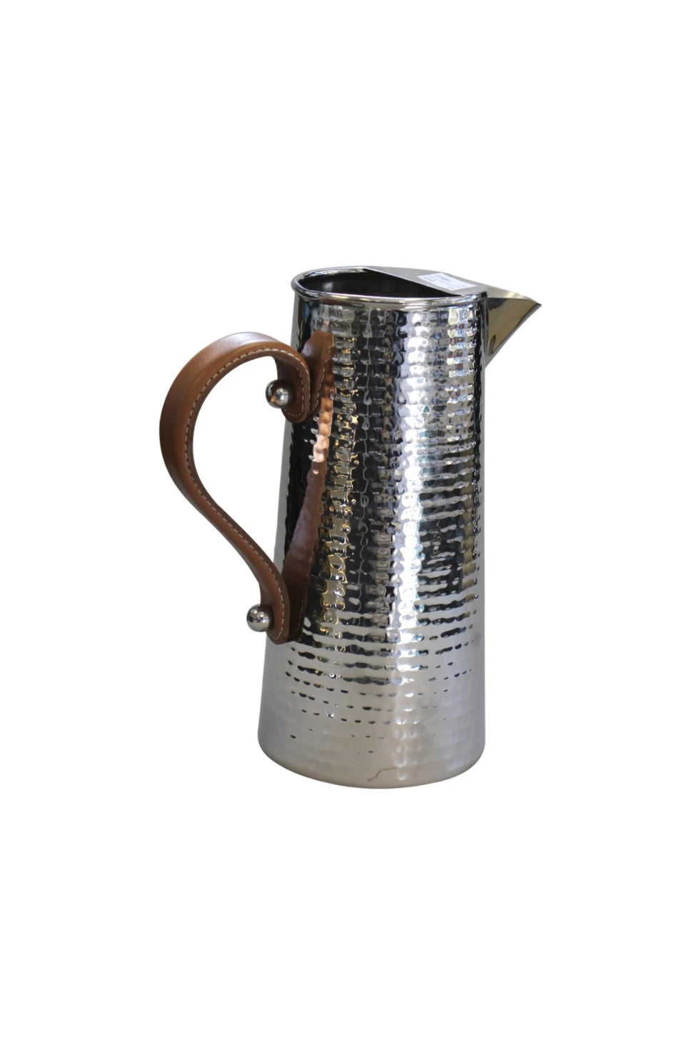 Hammered St. Steel Jug w/ Leather Handle - Large