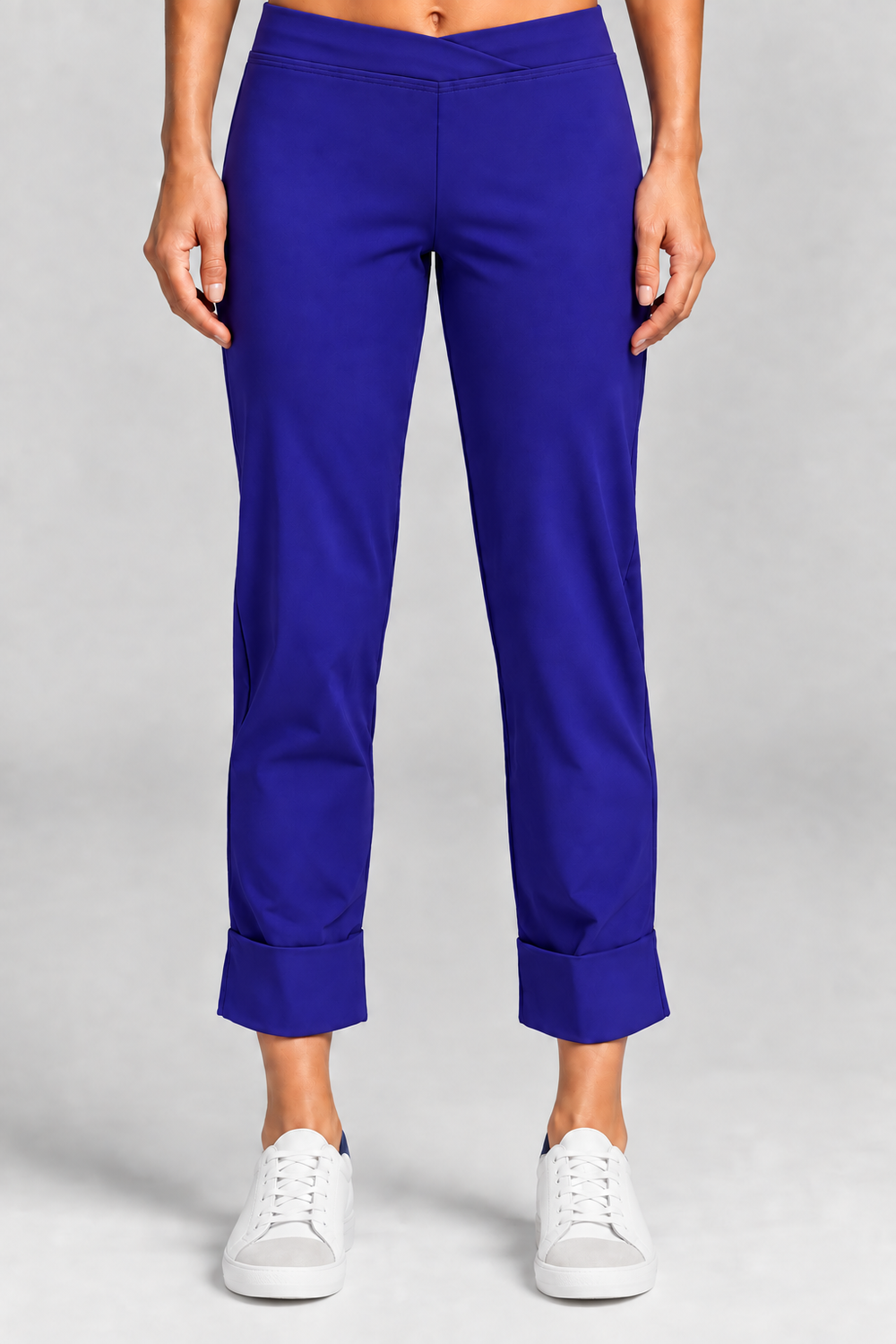 PAULA RYAN ESSENTIALS Wide Cuff Capri Pant Microjersey - Greek Blue