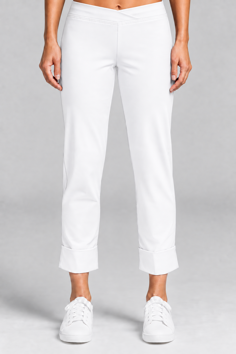 PAULA RYAN Wide Cuff Capri Pant - Microjersey White