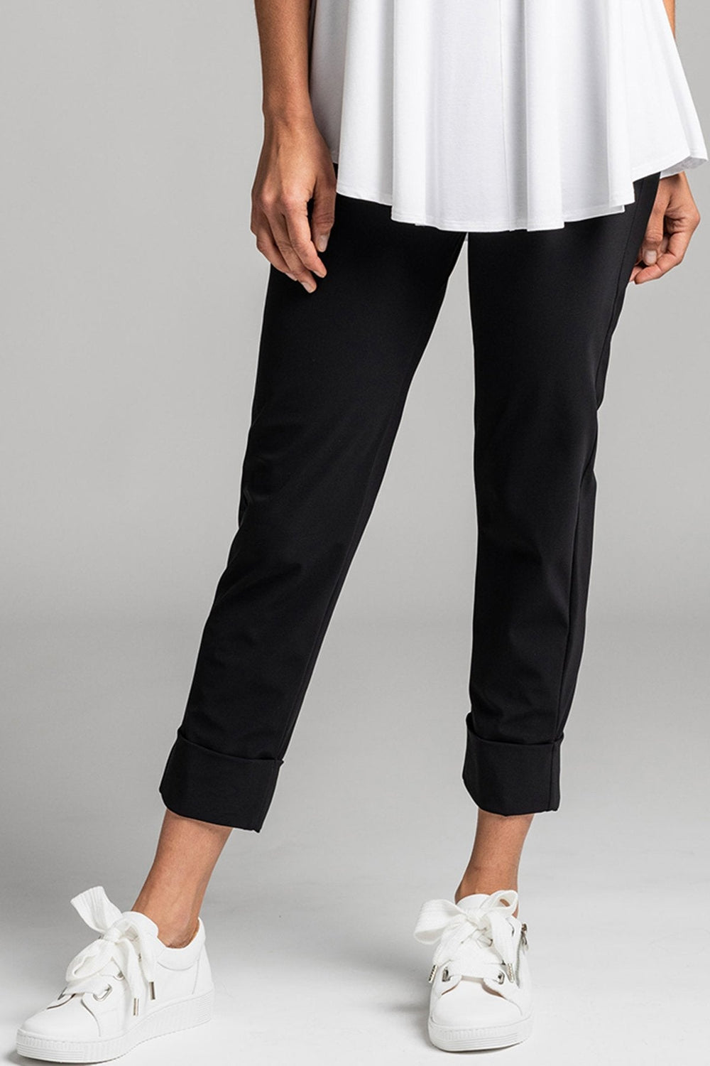 PAULA RYAN Wide Cuff Capri Pant - Microjersey White