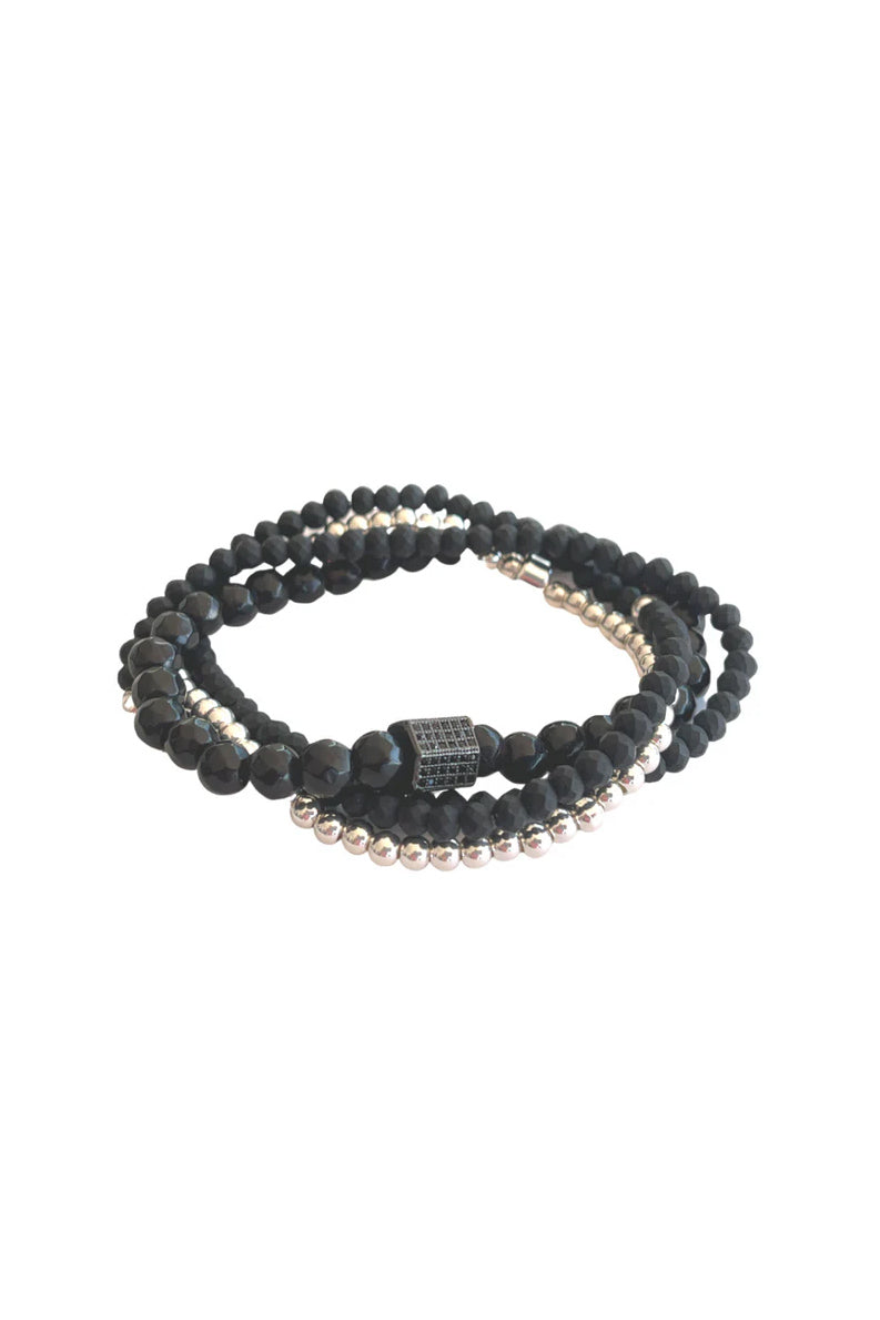 LINDI KINGI Beaded Bracelet - Luxe Black & Silver - Magpie Style