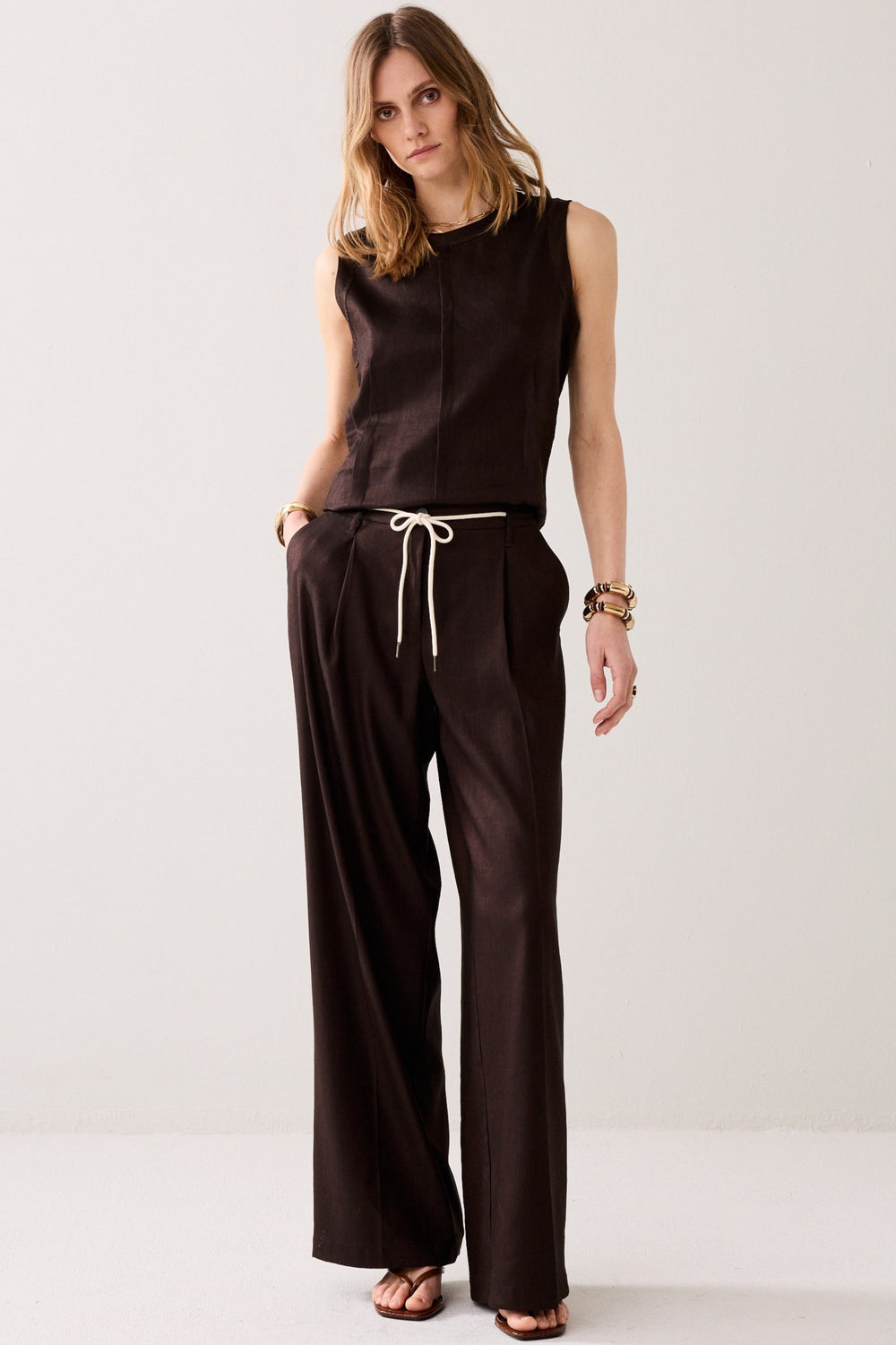 SUMMUM Linen Pants - Coffee