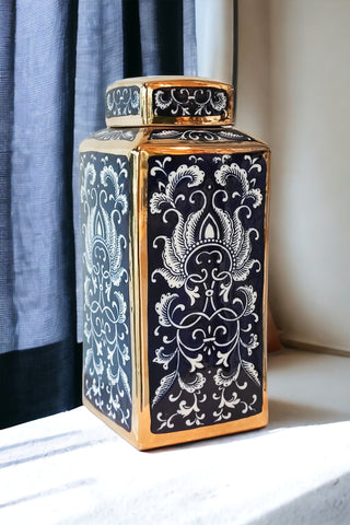 MAGPIE HOME Medium Dynasty Gold & Blue Ceramic Jar