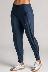 PAULA RYAN Ankle Pleat Basque Pant - Microjersey Shadow Blue