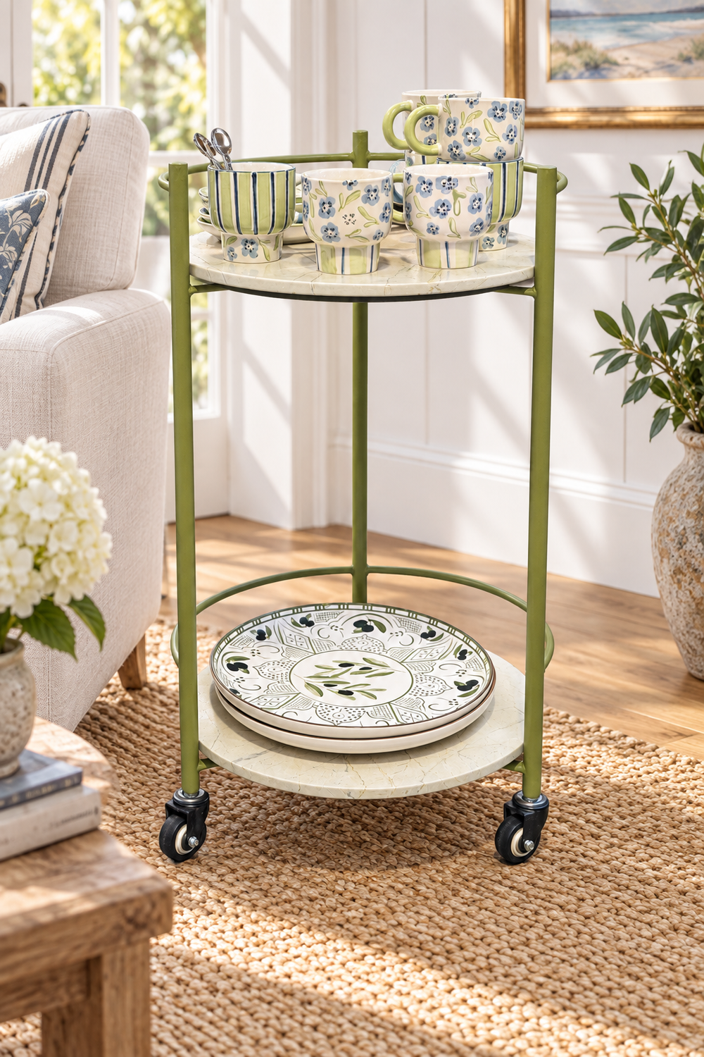 Olive Marble Bar Cart