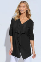 PAULA RYAN Drape Front Top Superfine Microjersey - Black - Paula Ryan