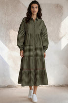 COOPER Stripe On By Dress - Olive Stripe - Magpie Style