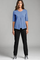 PAULA RYAN ESSENTIALS Box Pleat Half Sleeve Top - MicroModal Light Denim Blue - Paula Ryan