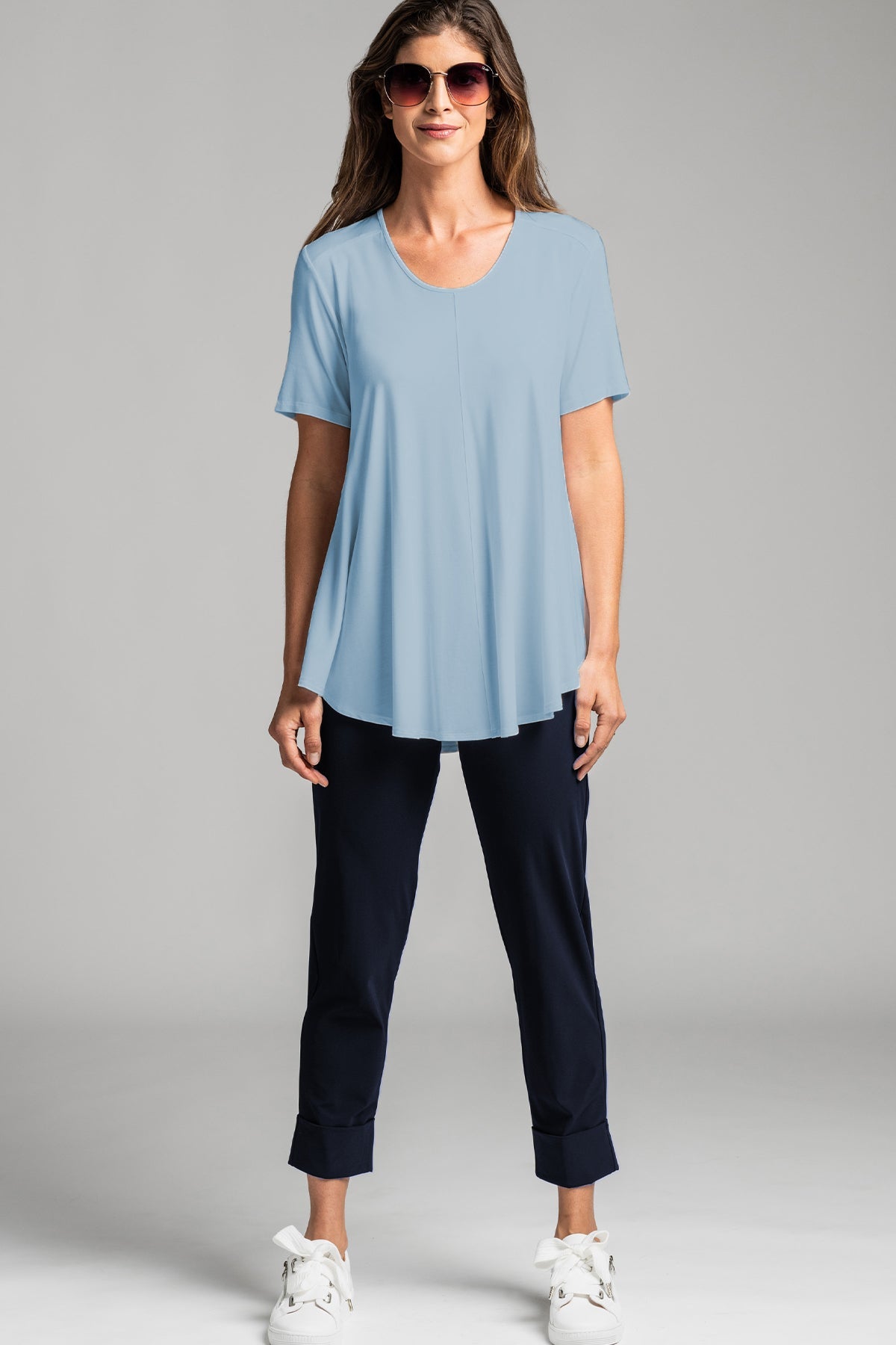 PAULA RYAN Scoop Neck Swing Tee - Oxford Blue - Paula Ryan