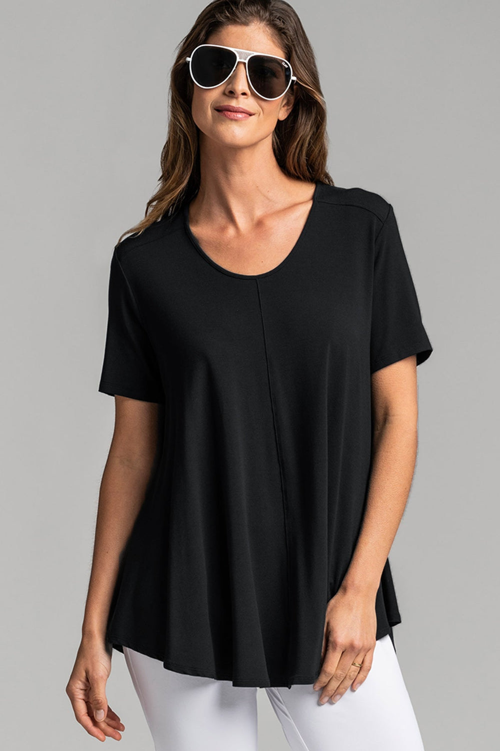 PAULA RYAN Scoop Neck Swing Tee - Black EcoVero