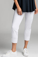PAULA RYAN Wide Cuff Capri Pant - Microjersey White