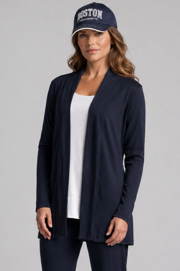 PAULA RYAN Edge to Edge Waisted Cardigan - Merino Navy - Paula Ryan