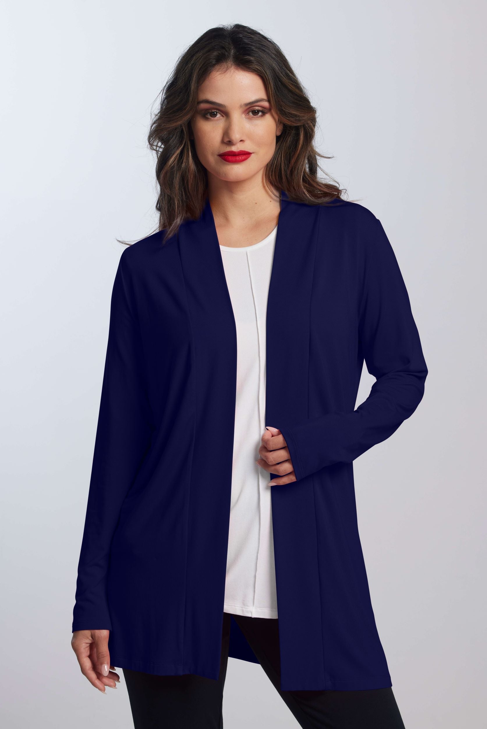 PAULA RYAN ESSENTIALS Edge To Edge Waisted Cardigan - MicroModal - Navy - Paula Ryan