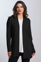 PAULA RYAN ESSENTIALS Edge To Edge Waisted Cardigan - MicroModal - Black - Paula Ryan