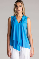 PAULA RYAN Sleeveless Drape Top Superfine Microjersey - Cyan Blue