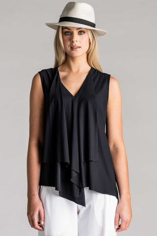 PAULA RYAN Sleeveless Drape Front Top Superfine Microjersey - Black