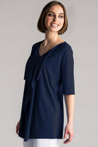 PAULA RYAN Drape Front Top Superfine Microjersey - Navy - Paula Ryan