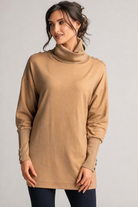 PAULA RYAN Gold Studded Roll Neck Tunic - Camel Merino - Paula Ryan