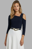 PAULA RYAN One Shoulder Top - EcoVero Navy - Paula Ryan