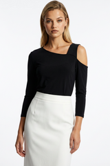 PAULA RYAN One Shoulder Top - EcoVero Black