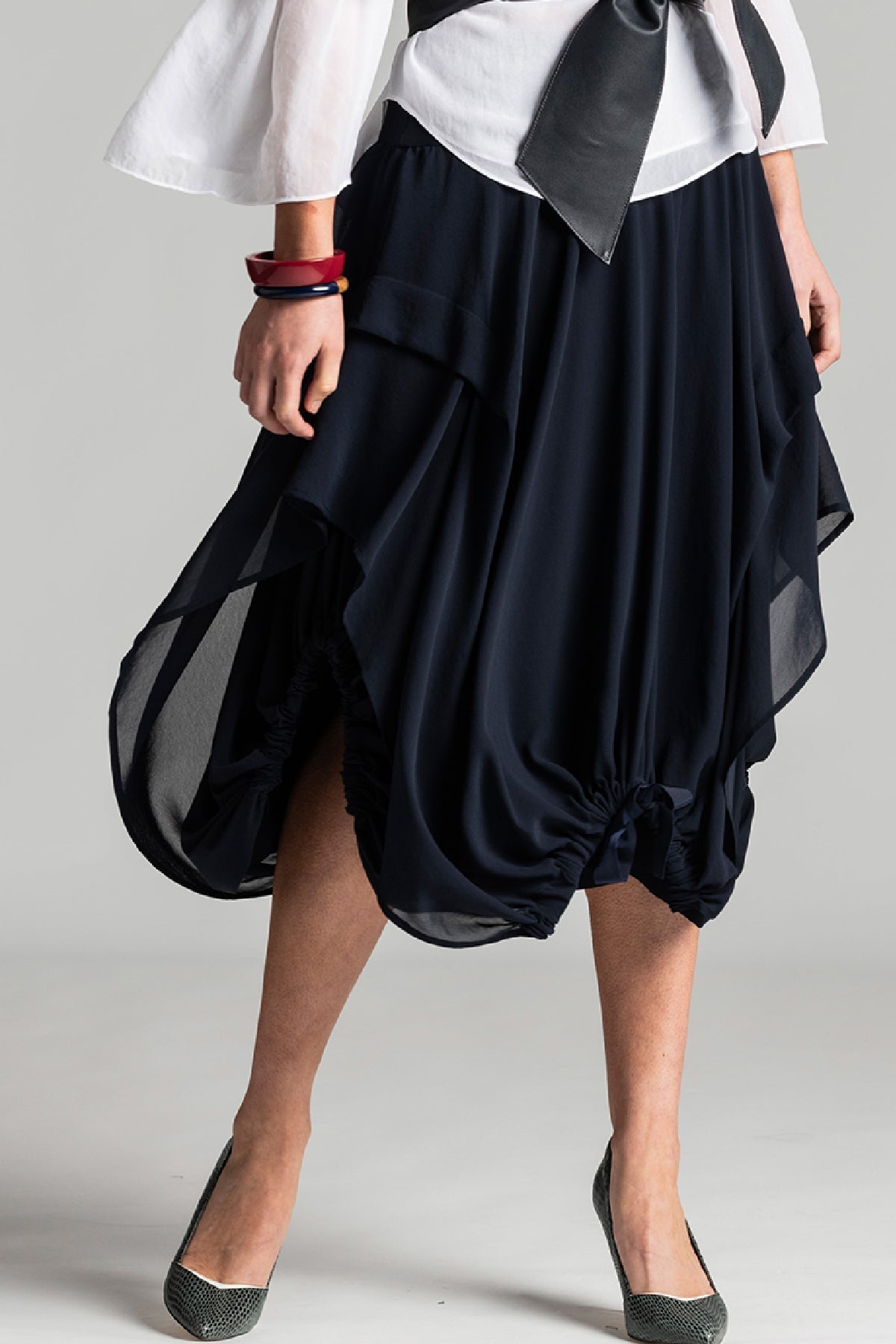 PAULA RYAN Chiffon Balloon Skirt - Navy - Paula Ryan